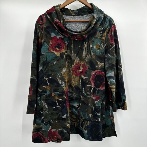 Ali Miles Tunic Top Shirt Womens 1X Multicolor Floral Soft Cowl Brushed Knit - Picture 1 of 10